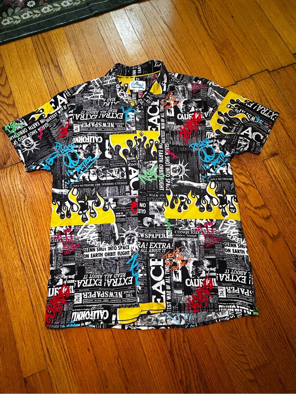 Fresh Prince of Bel-Air Newspaper Graffiti Button-Up, 90s Retro Shirt - Large